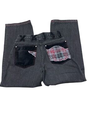 Rare Air Jordan Black Velvet Basketball Embroidered straight leg black jeans